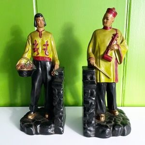 Mid Century Regency Chalkware BOOKENDS Asian chinoiserie Florentine Art Studio